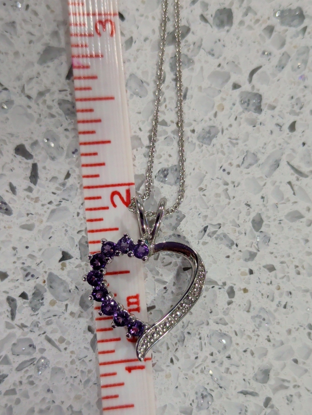 NWOT Sterling Silver Heart Pendant Necklace with Genuine Amethyst - Picture 3 of 3
